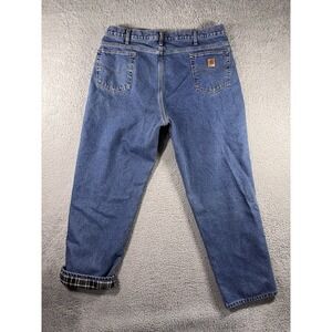 Carhartt Flannel Lined Jeans Men 42x32 Relaxed‎ Fit Workwear Outdoor Medium Wash